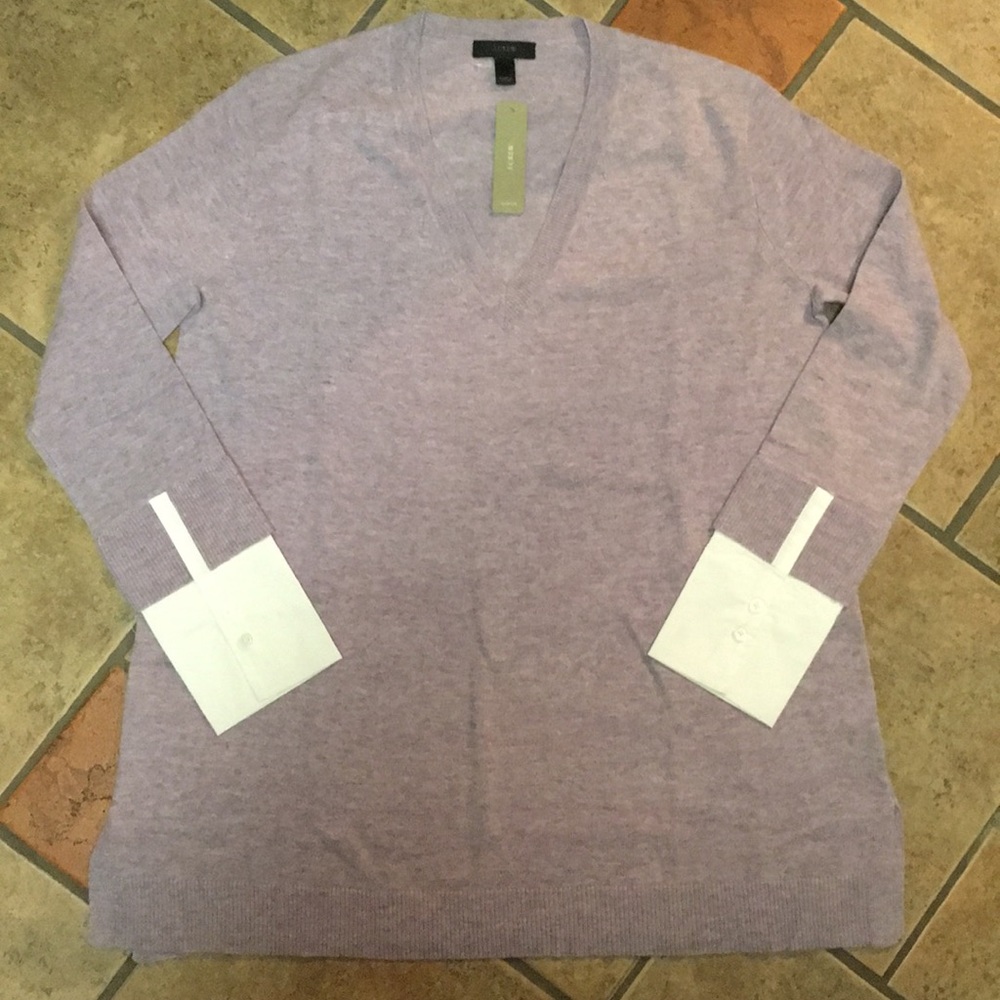 J.Crew V Neck Sweater with Shirt Cuffs